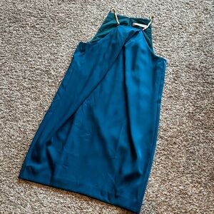 Elegant Teal Trina Turk Sleeveless Dress with gold chain accents